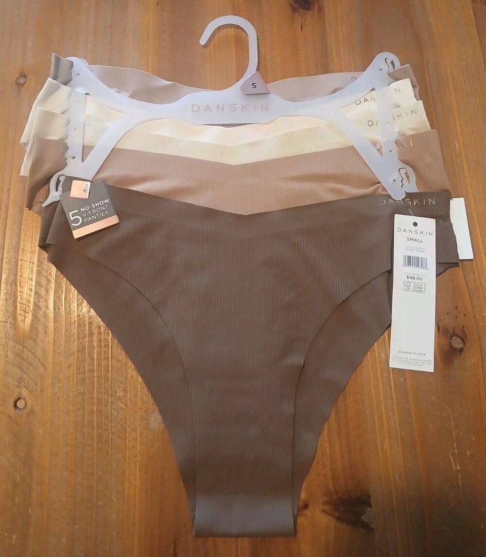 5-Pack Danskin Women's No-Show V-Front Laser-Cut Cheeky Panties Nudes Small